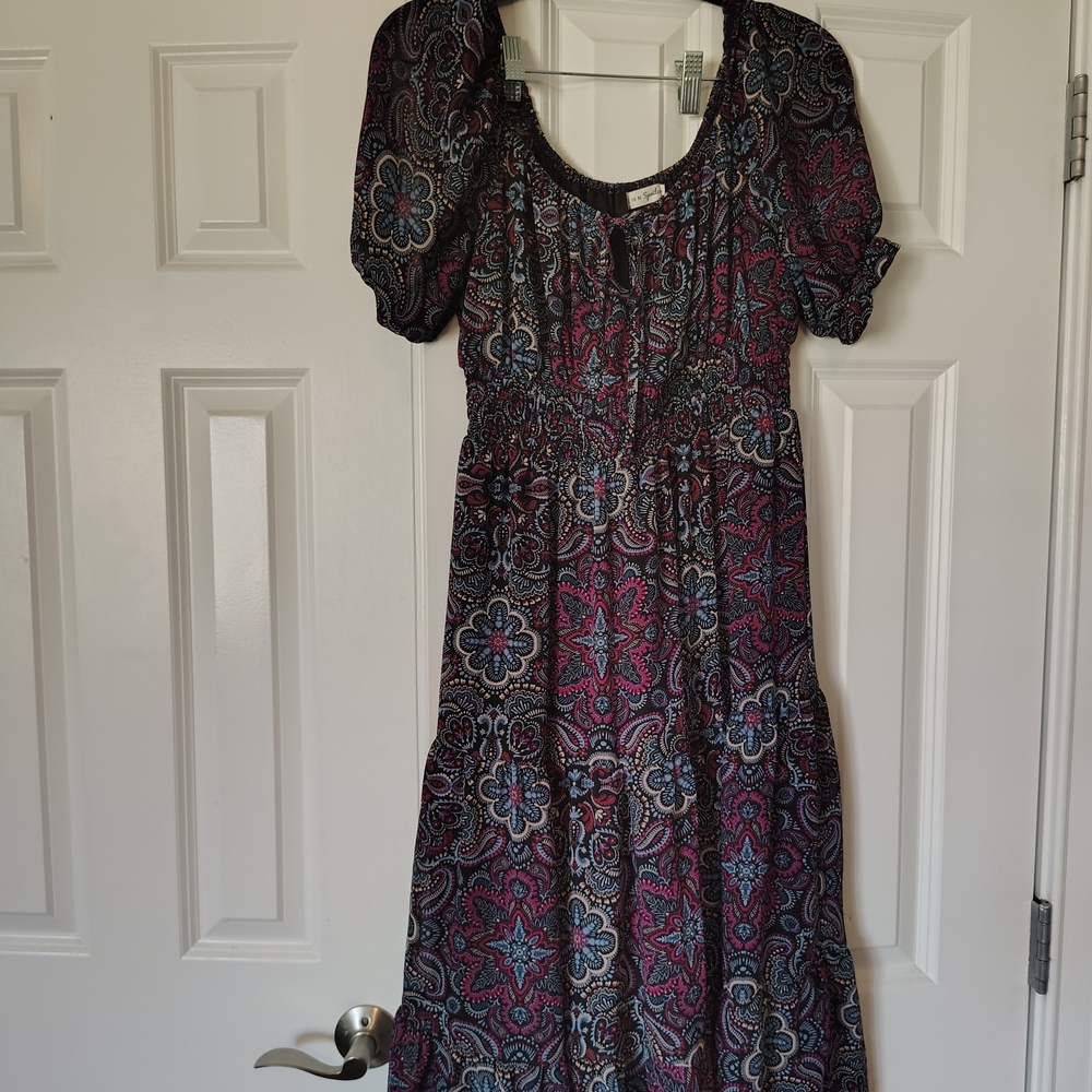 Spoiled Black and Pink Paisley Midi Dress Small